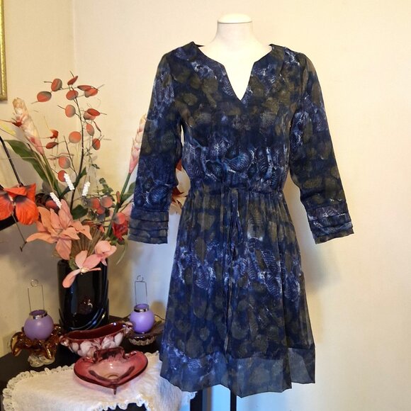 NWOT dotty Women's Blue Printed Fully Lined Midi Dress S/P - Picture 4 of 7